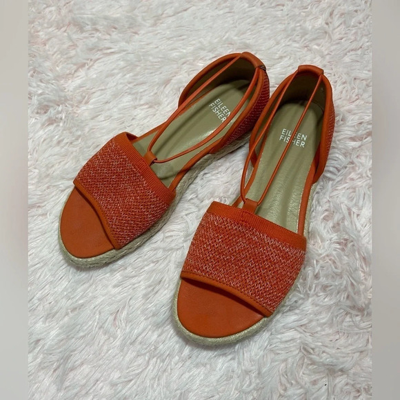 Eileen Fisher Mews Magma Melange Orange Stretch Espadrilles Flat Sandals Sz 6.5 - Picture 1 of 14